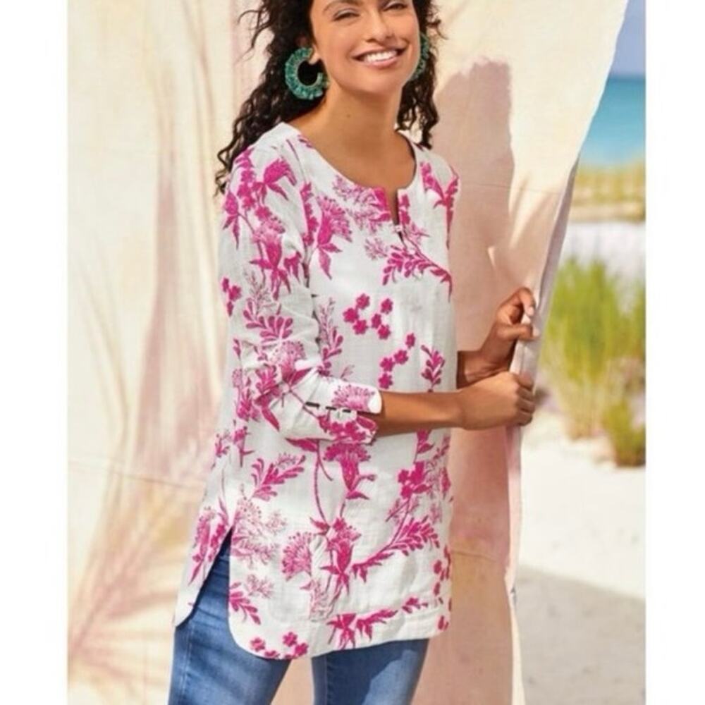 SOFT SURROUNDINGS Embroidered Floral Etienne
Tunic White Pink size medium